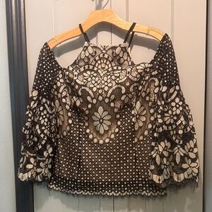 VENUS Black and Cream Lace Blouse